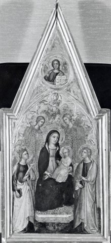 Anonimo — Anonimo senese - sec. XIV - Madonna con Bambino in trono, santi e angeli — insieme